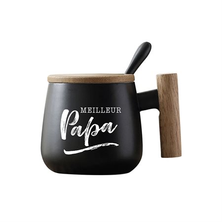 Tasse avec cuillère et couvercle en bambou “Meilleur papa”