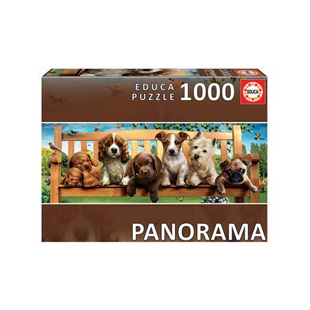 Panorama Puzzle 1000 Pieces - Puppies on the bench